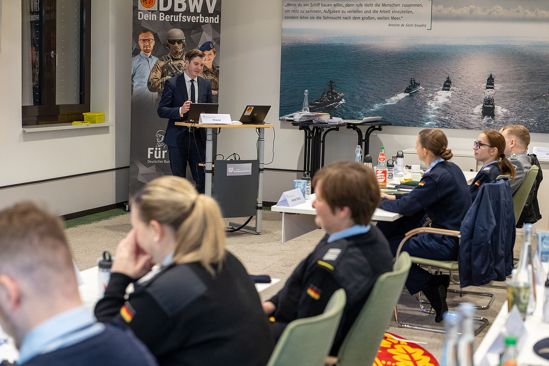 Oliver Krause, Abteilungsleiter Politik im DBwV, beschrieb in seinem Vortrag zur aktuellen Lage und zu den Aufgaben seiner Abteilung in diesen bewegten Zeiten. Foto: DBwV/Yann Bombeke