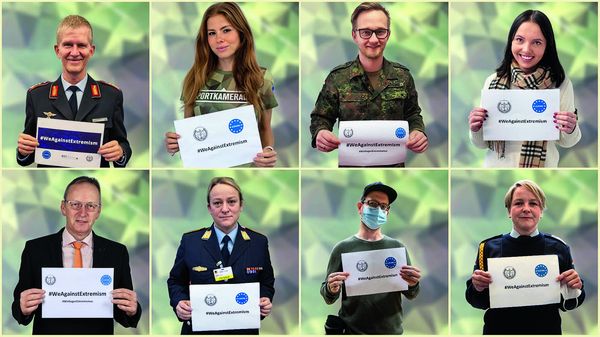 Mit der Kampagne #WeAgainstExtremism setzt EUROMIL, die europäische Organisation der Militärverbände, ein starkes Zeichen gegen Extremismus jeglicher Art. Foto: DBwV/privat, Montage: DBwV