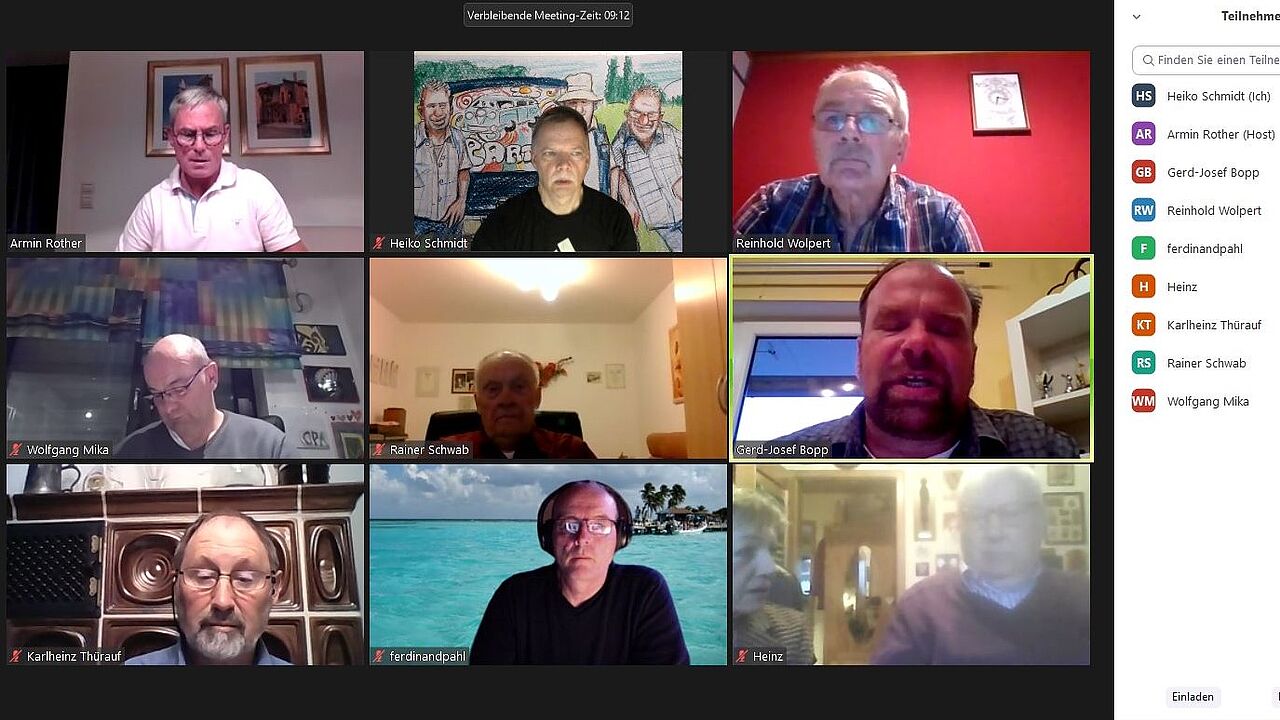 Vorsitzender Armin Rother mit den Vorstandsmitgliedern bei der Videovorstandsitzung. Foto: DBwV/Armin Rother