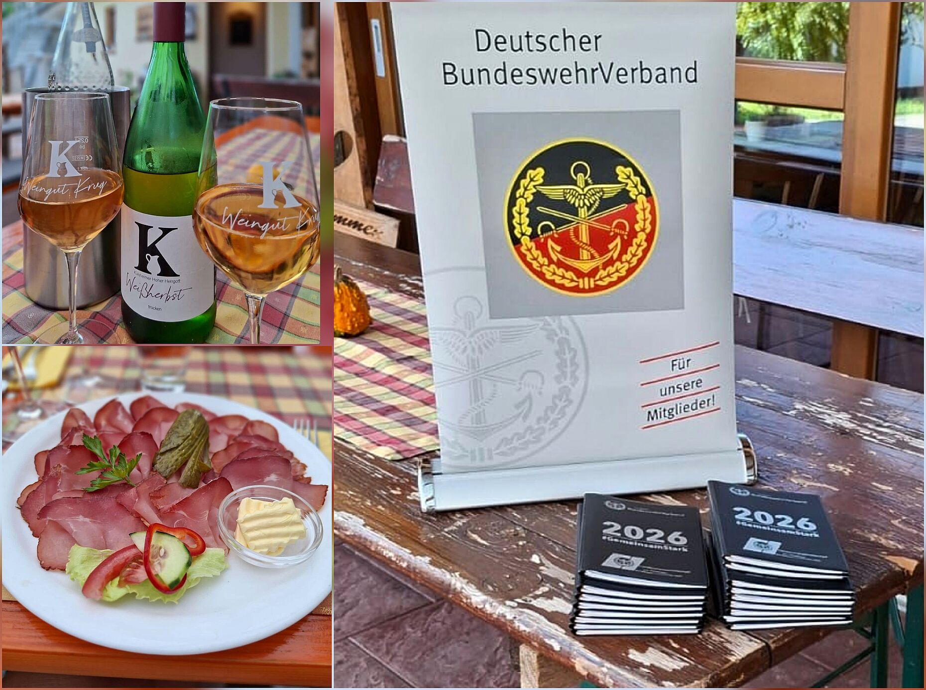 Neben gutem Wein und einer zünftigen Brotzeit gab es bereits die DBwV-Kalender für das Jahr 2026. Foto: Carina Rother