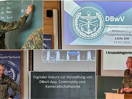 Die Wahlversammlung der sTruKa Baden-Württemberg wählte den Vorstand mit Stabsfeldwebel Ralf Pieper als Vorsitzenden und bot den Mitgliedern zudem einen Exkurs zu digitalen Angeboten des DBwV. Fotocollage: Ralf Pieper/IK