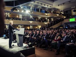 Verteidigungsministerin Ursula von der Leyen während ihrer Rede bei der Münchner Sicherheitskonferenz Foto: MSC