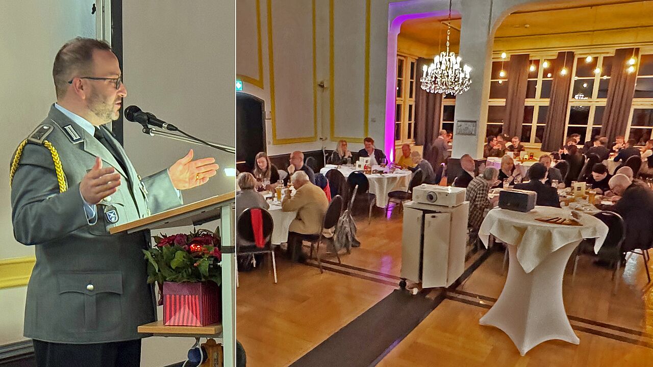 Vorsitzender Stabsfeldwebel Mirko Lange begrüßte Mitglieder und Gäste zur traditionellen Weihnachtsfeier der StoKa München im Casino der UniBw München. Foto: Mirko Lange