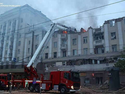 In der Region Dnipropetrovsk kommt es – wie überall in der Ukraine – immer wieder zu folgenschweren und tödlichen Luftangriffen mit russischen Raketen und Drohnen. Die Flugabwehr sei eine wichtige Fähigkeit, die europäische Staaten gemeinsam ausbauen müssten. Foto: The State Emergency Service of Ukraine