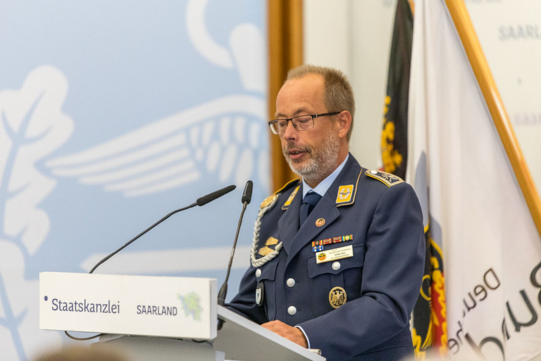 Der stellvertretende Landesvorsitzende, Stabsfeldwebel Volker Keil, dankte der Landesregierung des Saarlandes für die Gastfreundschaft. Foto: Staatskanzlei Saarbrücken/pf