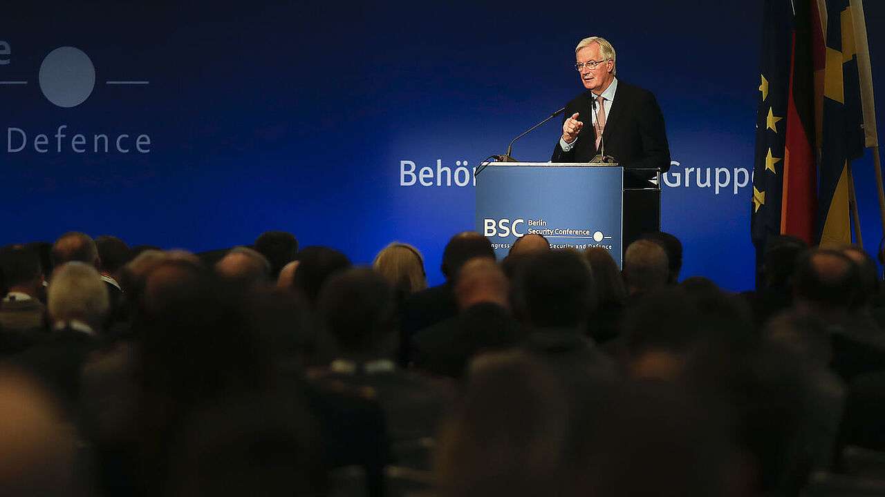 Europa spielt bei der Berlin Security Conference natürlich immer eine wichtige Rolle - hier spricht Michel Barnier, der für die EU-Kommission die Brexit-Verhandlungen führt. Foto: dpa