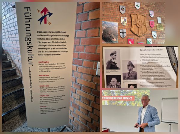 Einblicke in die Führungskultur gestern und heute erhielten die Mitglieder der Kameradschaft ERH Würzburg/Veitshöchheim beim Besuch der Fa. Würth Industrie von Armin Rother (Bild rechts unten). Fotos: Hptm a.D. Roland Stengl