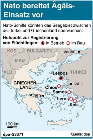Grafik: Nato bereitet Ägäis-Einsatz vor. Foto: dpa