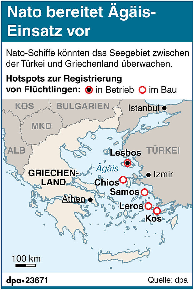Grafik: Nato bereitet Ägäis-Einsatz vor. Foto: dpa