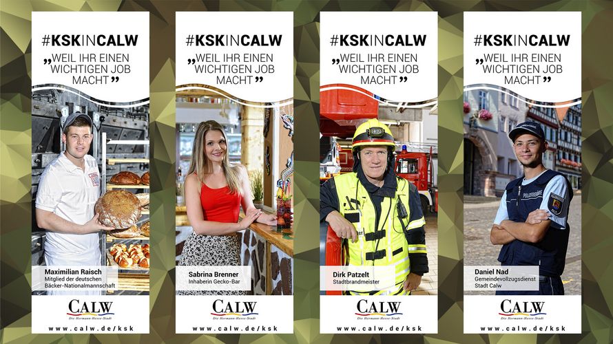 Auf verschiedenenen Plakaten demonstrieren Bürger der Stadt Calw ihre Solidarität mit dem KSK. Fotos: Stadt Calw/Montage: DBwV