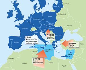 Flüchtlingsrouten nach Europa. Grafik: Rainer Roßbach/Stand Mai 2015