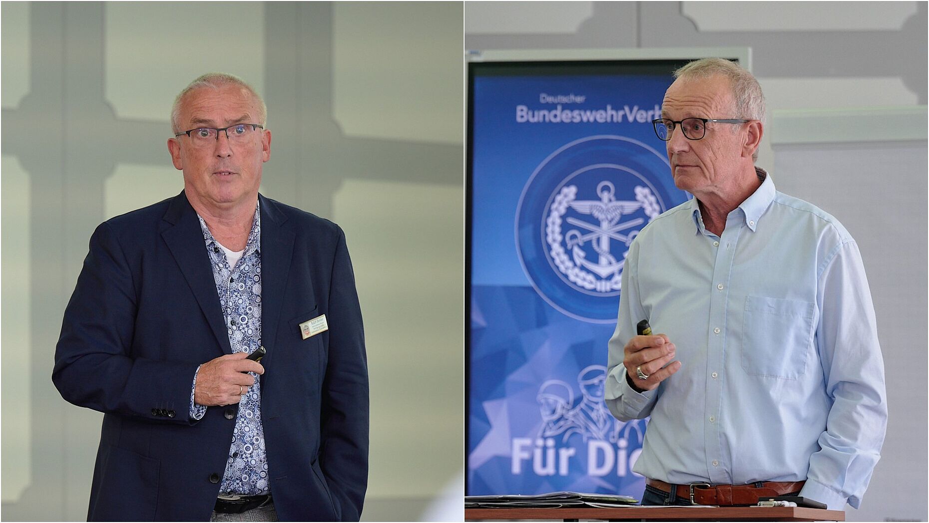 Ausbildungsangebote des DBwV und die Arbeit des DBwV bei EUROMIL stellten Oberstabsfeldwebel a.D. Ralph Bender (l.)  bzw. Hauptmann a.D./Stabshauptmann d.R. Albrecht Kiesner vor. Fotos: DBwV/Kaminsky