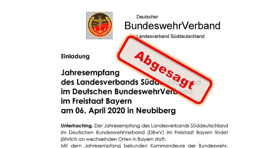 Abgesagt: Der Jahresempfang Bayern am Montag, 6. April, in Neubiberg findet wegen der Ausbreitung des Corona-Virus nicht statt. Bild: Ingo Kaminsky