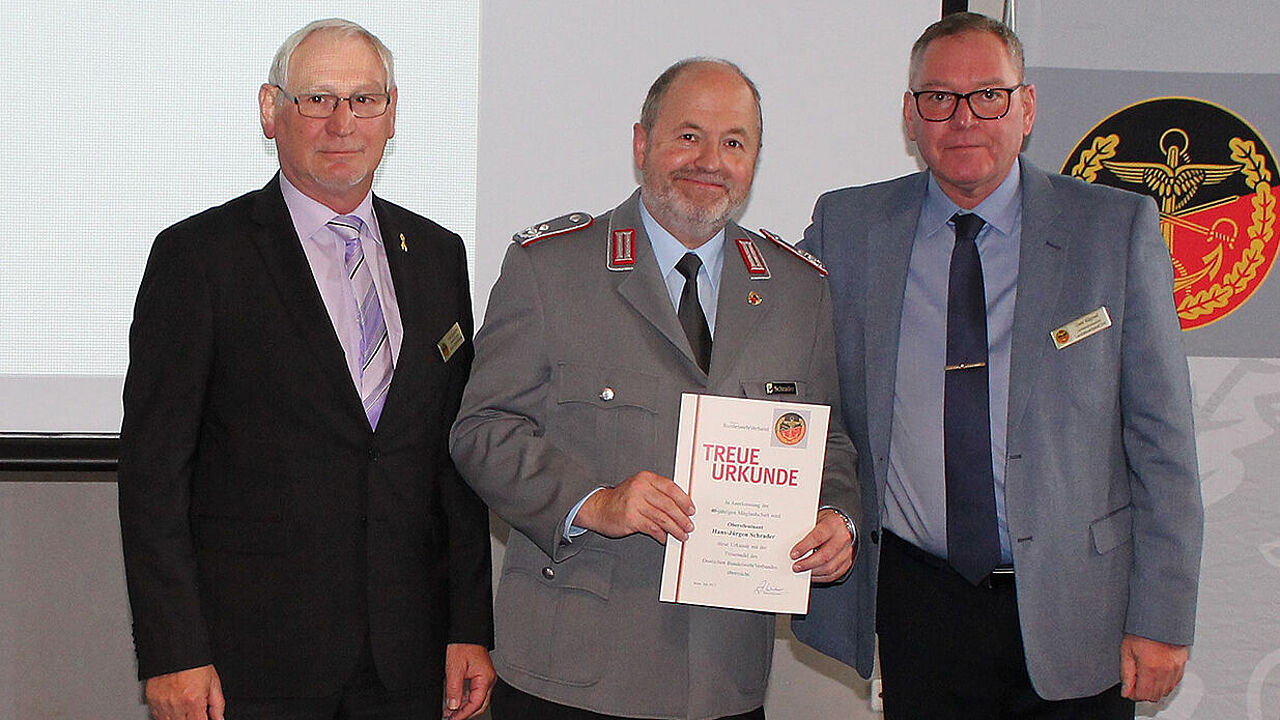 v.l.: Stabsfeldwebel a.D. Frank Udo Reiche, Oberstleutnant Hans-Jürgen Schrader und Hauptmann a.D. Uwe Köpsel (Foto: DBwV/LV Ost)
