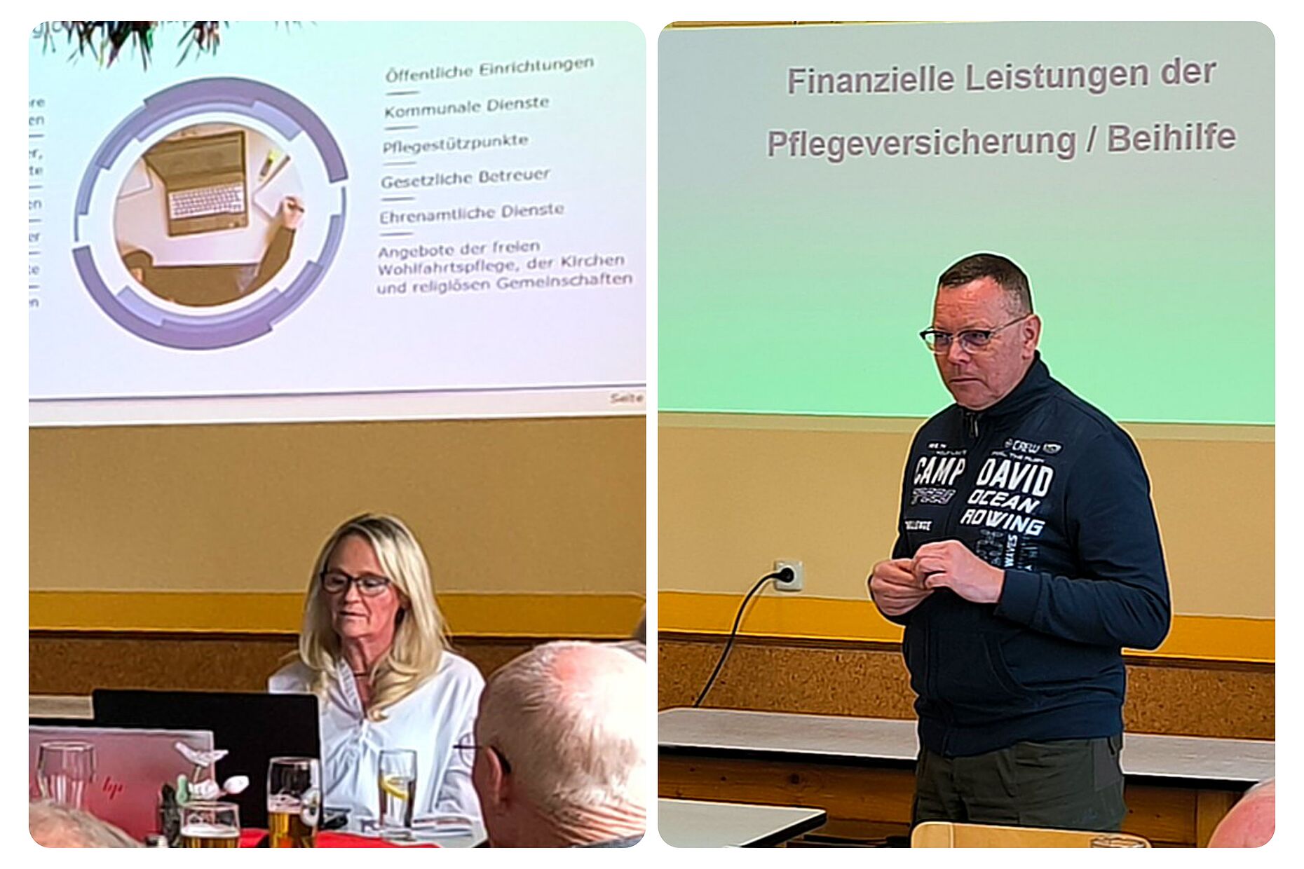 Ingrid Münsch und Jens-Peter Stoll trugen zum Thema Pflegeberatung, Pflegeversicherung und Beihilfe vor. Fotos: KERH Memmingen
