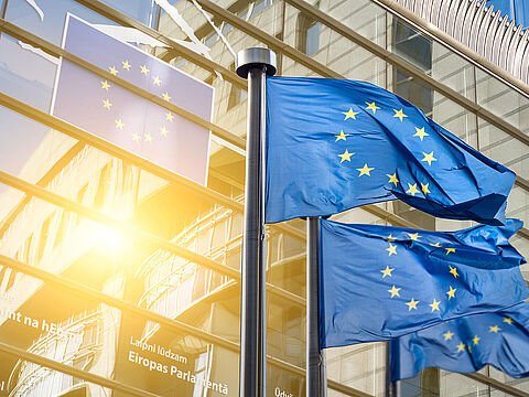 Europa-Flaggen in Brüssel. Foto: Artjazz/Shotshop/picture alliance
