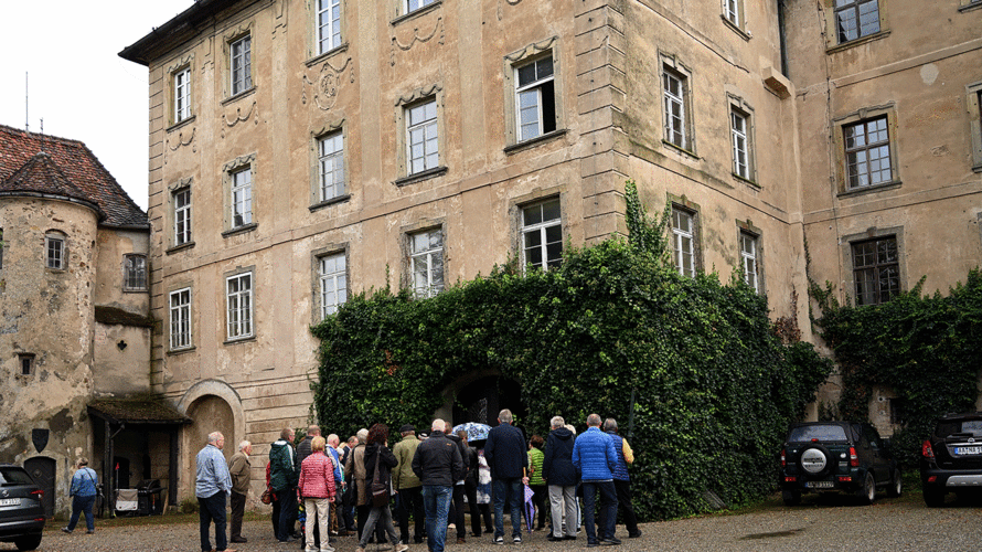 Die Teilnehmer der Entdeckungstour vor Schloss Hohenstadt. Foto: DBwV/Ingo Kaminsky