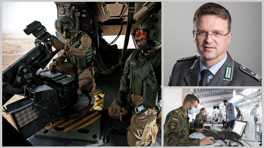 Angesichts des Dauereinsatzes der Bundeswehr in der Corona-Amtshilfe warnt Oberstleutnant André Wüstner vor einem schleichenden Verlust der Einsatzbefähigung. Fotos: Bundeswehr/DBwV, Montage: DBwV