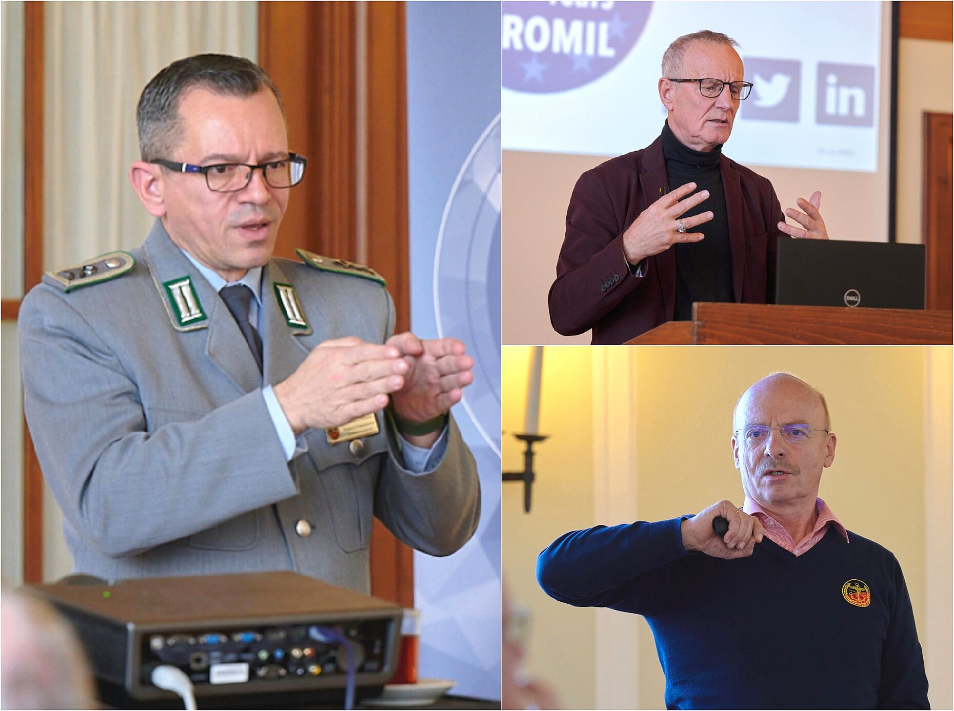 Die verschiedenen Facetten der Verbandsarbeit machten deutlich der Erste stellvertretende Bundesvorsitzende StFw Thomas Schwappacher, EUROMIL-Präsidiumsmitglied Hptm a.D./StHptm d.R. Albrecht Kiesner sowie Beauftragter SaZ OStFw a.D. Jürgen Schreier. Foto: Ingo Kaminsky