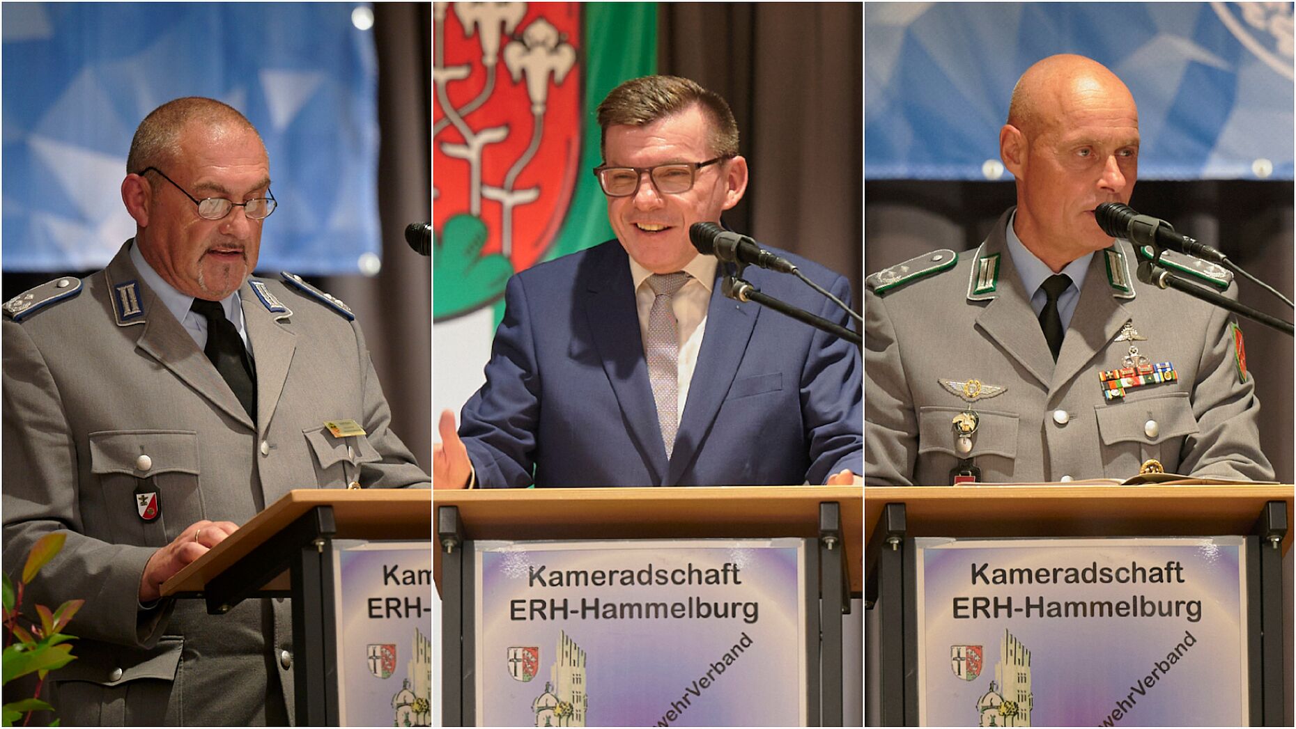 Wertschätzung und Anerkennung  erfuhr die KERH Hammelburg in den Grußworten von Landesvorsitzender Oberstleutnant a.D. Josef Rauch (von links), Bürgermeister Armin Warmuth und Oberstleutnant Andreas Wichert. Foto: ik
