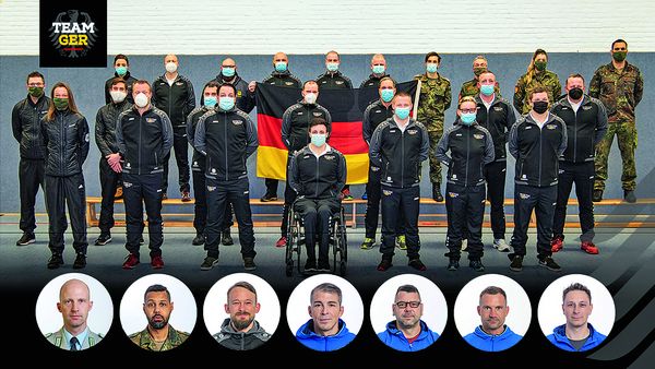 Diese Bildkombo zeigt das deutsche Team bei den Invictus Games in Den Haag und das Team hinter dem Team. Foto: Bundeswehr