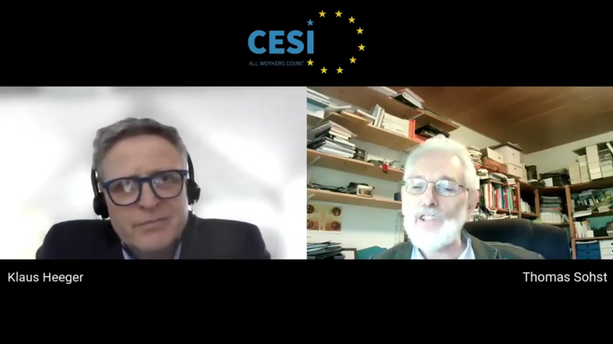 Im Video-Gespräch: CESI-Generalsekretär Klaus Heeger und Oberstleutnant a.D. Thomas Sohst, der für den DBwV auf europäischer Ebene aktiv ist. Screenshot: DBwV