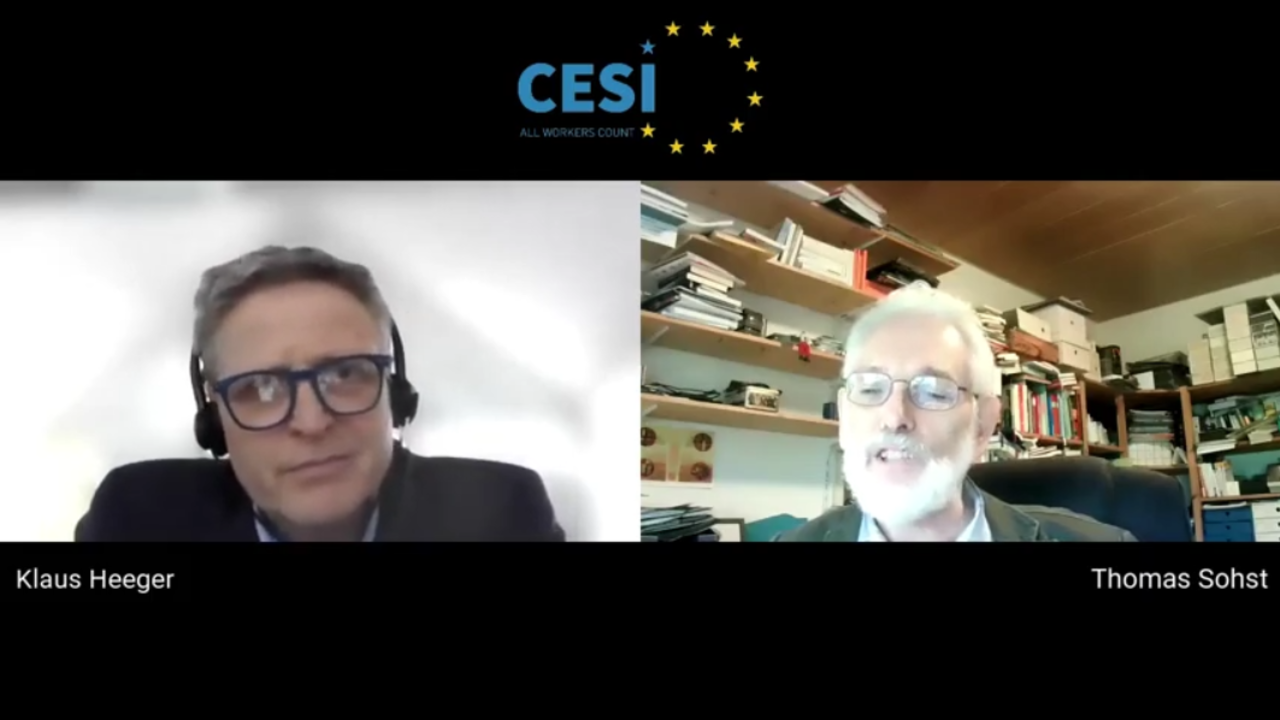 Im Video-Gespräch: CESI-Generalsekretär Klaus Heeger und Oberstleutnant a.D. Thomas Sohst, der für den DBwV auf europäischer Ebene aktiv ist. Screenshot: DBwV