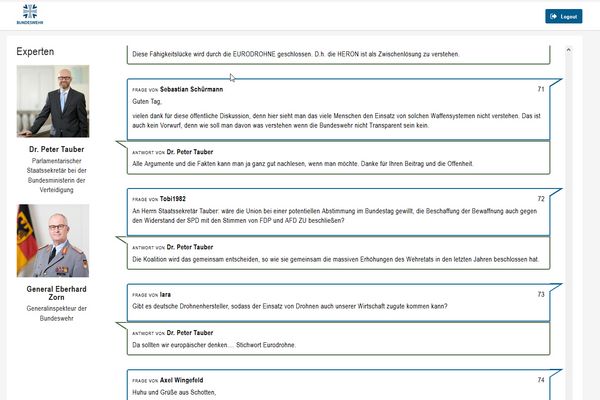 Das Chat-Angebot des BMVg wurde gut angenommen, die Beteiligung an der Debatte war erfreulich hoch. Screenshot: DBwV