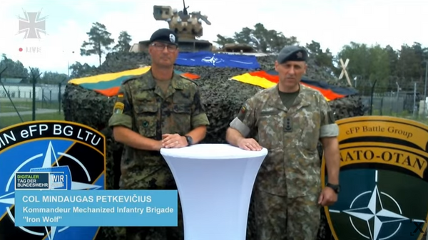 Eine Live-Schaltung erfolgte auch zur eFP-Battlegroup nach Rukla in Litauen. Screenshot: DBwV