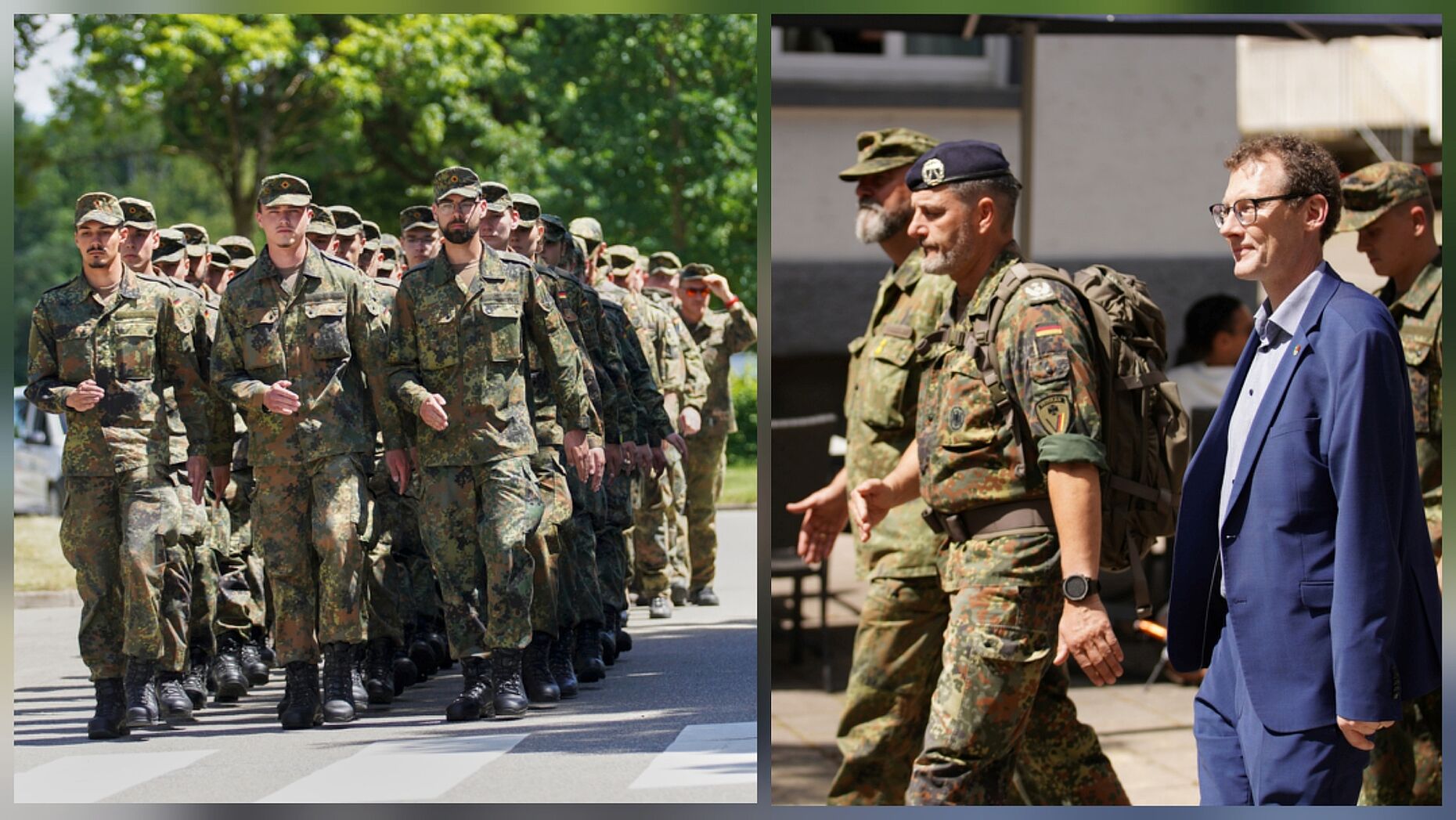 Ein weiterer Höhepunkt des Tages: 60 Soldaten des HSG 64, Gäste sowie Oberbürgermeister Ingo Bergmann beim 9km-Veteranemarsch. Foto: HSG 64 Presse