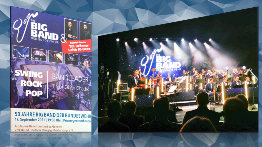 Die Big Band der Bundeswehr feierte ihr 50-jähriges Bestehen bei einem Jubiläums- und Benefizkonzert zugunsten des Volksbundes Deutsche Kriegsgräberfürsorge. Fotomontage: Ingo Kaminsky 