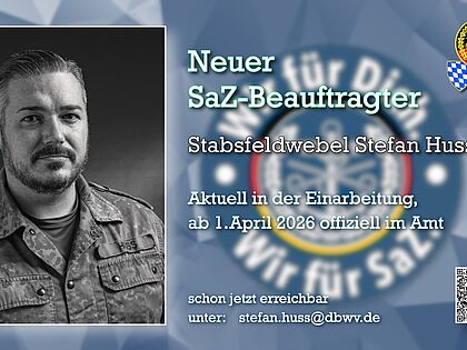 Noch in der Einarbeitung, ab 1. April 2026 offiziell im Amt: Stabsfeldwebel Stefan Huss als neuer SaZ‑Beauftragter. Foto: Bundeswehr/Peter Jaensch