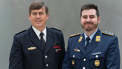 Hauptmann Lukas Jochum (r.), Vorsitzender Zentraler Bereich, und sein Stellvertreter, Brandoberamtsrat Christian Frey. Foto: DBwV 