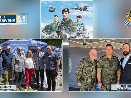 Der Landesverband Süddeutschland präsentierte sich mit seinen Mandatsträgern am Tag der Bundeswehr in München und Weiden als verlässlicher Ansprechpartner - sichtbar, ansprechbar und dialogorientiert. Fotos/Collage: Ingo Kaminsky