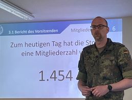 Hauptmann Christian Weber während des Rechenschaftsberichts des Vorstands. Foto: Christian Weber
