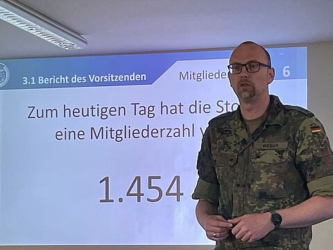 Hauptmann Christian Weber während des Rechenschaftsberichts des Vorstands. Foto: Christian Weber