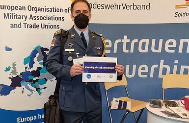 Bei der BSC läuft auch die von EUROMIL ins Leben gerufene Kampagne unter dem Hashtag #WeAgainstExtremism. Foto: DBwV