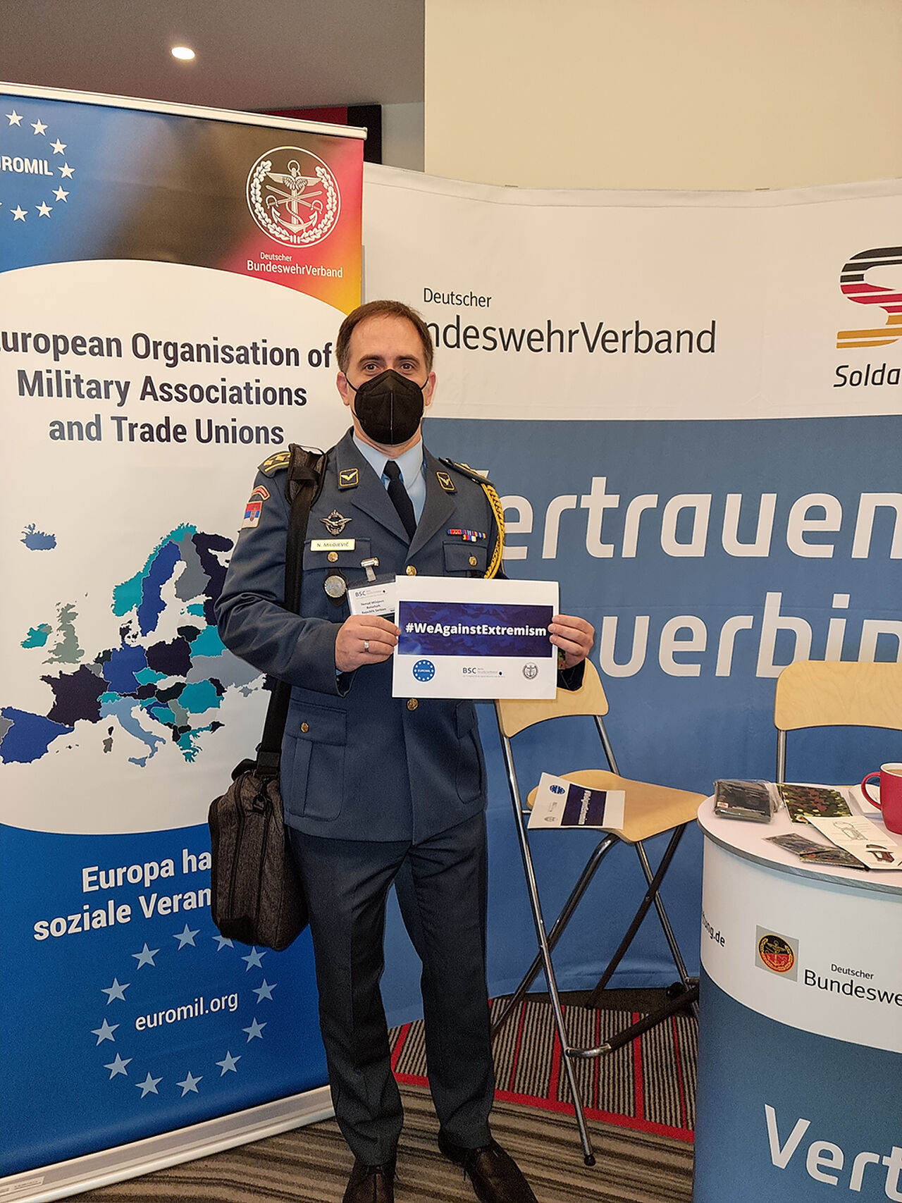 Bei der BSC läuft auch die von EUROMIL ins Leben gerufene Kampagne unter dem Hashtag #WeAgainstExtremism. Foto: DBwV