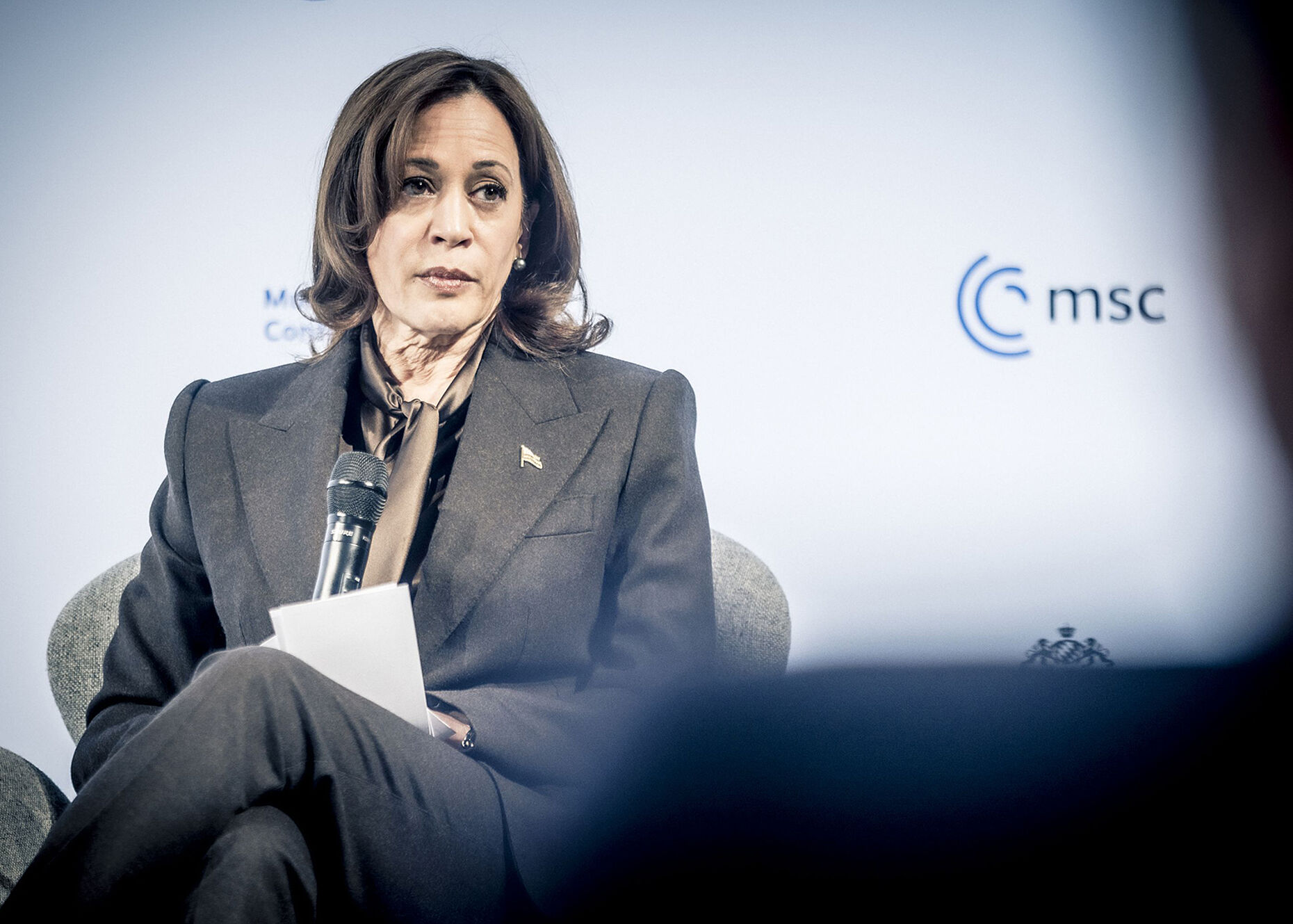 US-Vizepräsidentin Kamala Harris sagte, die russische Aggression folge einem bekannten Drehbuch. Foto: MSC/Kuhlmann