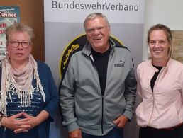 Vorsitzender Oberstleutnant a.D. Matthias Nickel dankte Sabrina Labusch (r.) und Andrea Clemens für die umfangreichen Informationen zum Bundeswehrsozialdienst. Foto: Bärbel Nickel