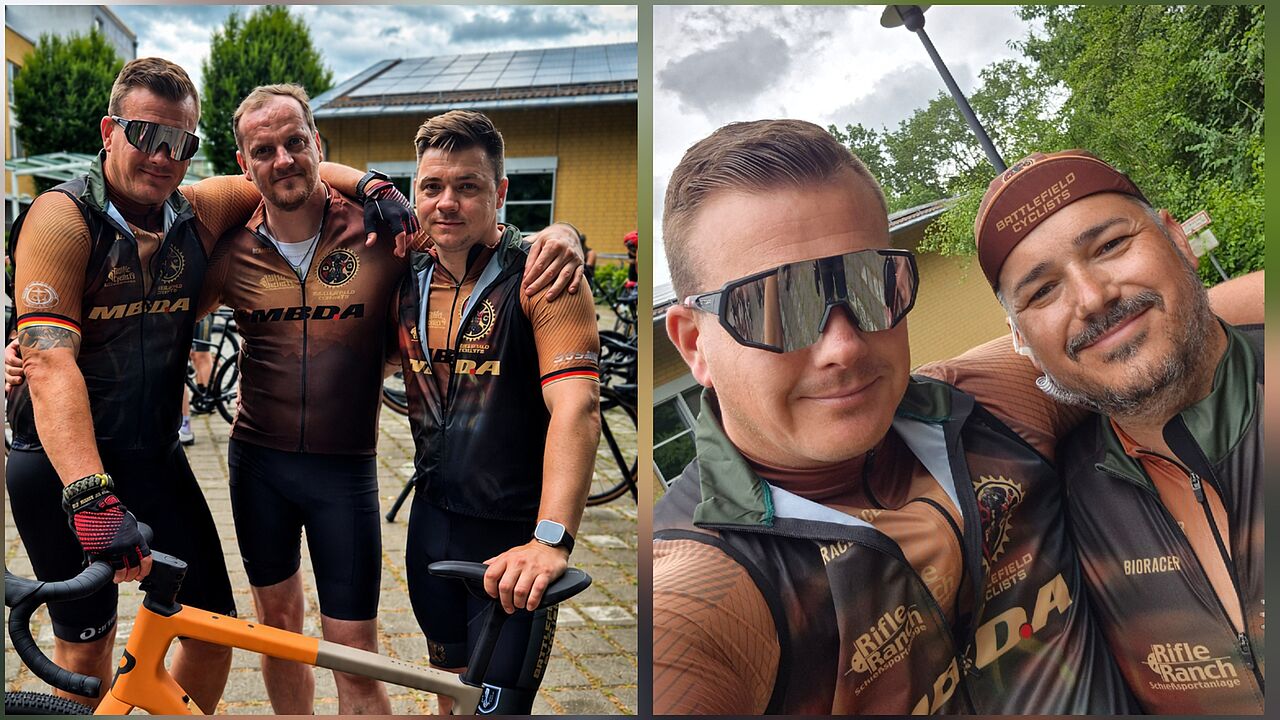 Auf der letzten Etappe der Tour of Honor stießen Stabsfeldwebel Christian Schleicher (linkes Bild, von links), Hauptfeldwebel Robert Mitteldorf und Oberstabsgefreiter Marcus Meissner hinzu. Von Beginn an dabei war Stabsfeldwebel a.D. Stefan Huss, Mitbegründer der Tour (rechts im rechten Bild). Fotos/Collage: Christian Schleicher/IK