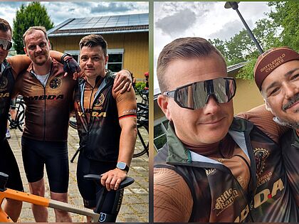 Auf der letzten Etappe der Tour of Honor stießen Stabsfeldwebel Christian Schleicher (linkes Bild, von links), Hauptfeldwebel Robert Mitteldorf und Oberstabsgefreiter Marcus Meissner hinzu. Von Beginn an dabei war Stabsfeldwebel a.D. Stefan Huss, Mitbegründer der Tour (rechts im rechten Bild). Fotos/Collage: Christian Schleicher/IK