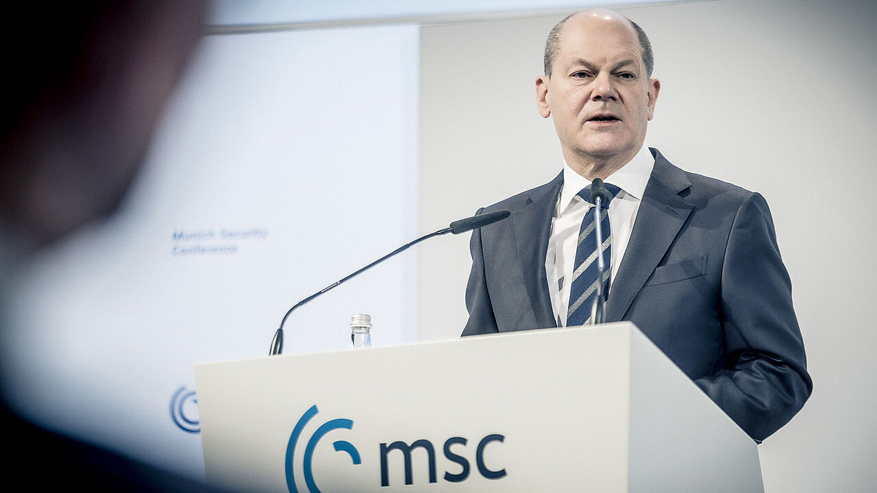 Die Gefahr eines Krieges in der Ukraine sei keinesfalls gebannt, sagte Bundeskanzler Olaf Scholz auf der Münchner Sicherheitskonferenz. Foto: MSC/Kuhlmann