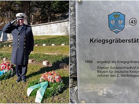 Die KERH Oberland vertrat mit ihrem Vorsitzenden Kapitänleutnant Dirk Becker den Deutschen BundeswehrVerband am Volkstrauertag bei der Kranzniederlegung auf dem Soldatenfriedhof in Gmund. Collage: KERH Oberland/IK