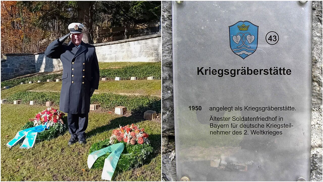 Die KERH Oberland vertrat mit ihrem Vorsitzenden Kapitänleutnant Dirk Becker den Deutschen BundeswehrVerband am Volkstrauertag bei der Kranzniederlegung auf dem Soldatenfriedhof in Gmund. Collage: KERH Oberland/IK