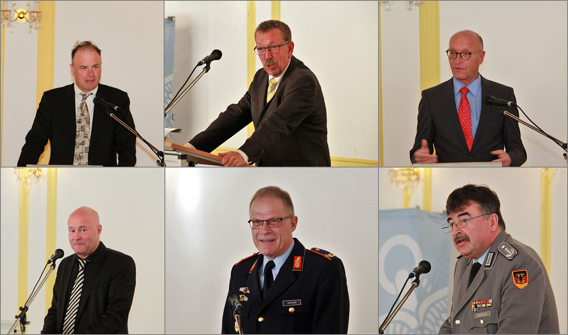 Oben: Prof. Dr. Uwe Borghoff, Dr. Karl-Heinz Brunner (MdB), Bernhard Loos (MdB) Unten: Münchener Stadtrat Christian Vorländer, Brigadegeneral Hans-Jürgen Dotzler, Oberst Hans-Jürgen Neubauer