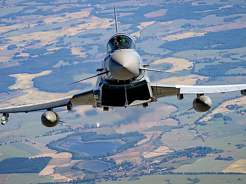 Mit den Eurofightern der Luftwaffe wird mehrere Tage die Verteidigung einer Großstadt gegen Bedrohungen aus der Luft geübt. Archivfoto: Bundeswehr/Patrik Bransmöller