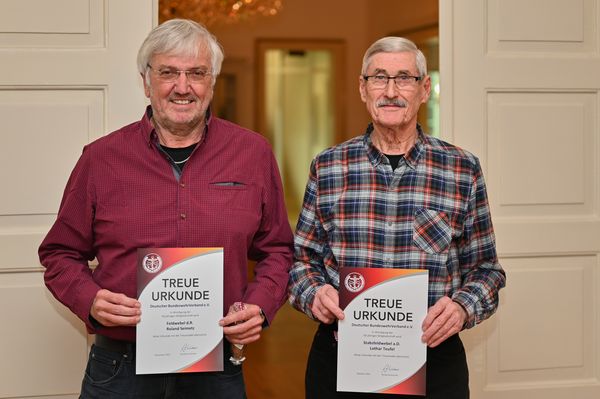 Geehrt für ihre treue Mitgliedschaft im DBwV: Feldwebel d.R. Roland Seimetz (links) und Stabsfeldwebel a.D. Lothar Teufel. Foto: IK