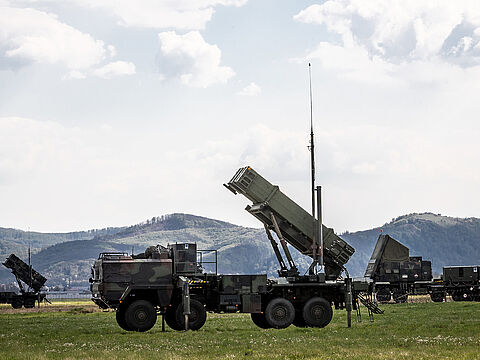 Launcher des Flugabwehrraketensystems Patriot während der NATO-Mission enhanced Vigilance Activities (eVA) in der Slowakei, im April 2022. Foto: Bundeswehr/Jane Schmidt