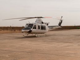 Der Rettungshubschrauber gehört nach diesen Angaben der Global Helicopter Services (GHS), einem zivilen Vertragspartner, der in Mali im Einsatz ist. Foto: Twitter/Bundeswehr im Einsatz